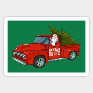 Santa's Tree Service Pickup Truck Christmas Magnet